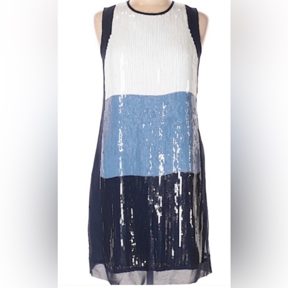 Shoshanna Dresses & Skirts - Shoshanna Striped Sequin Mini Dress Sleeveless Blue White Shift Designer Size 2